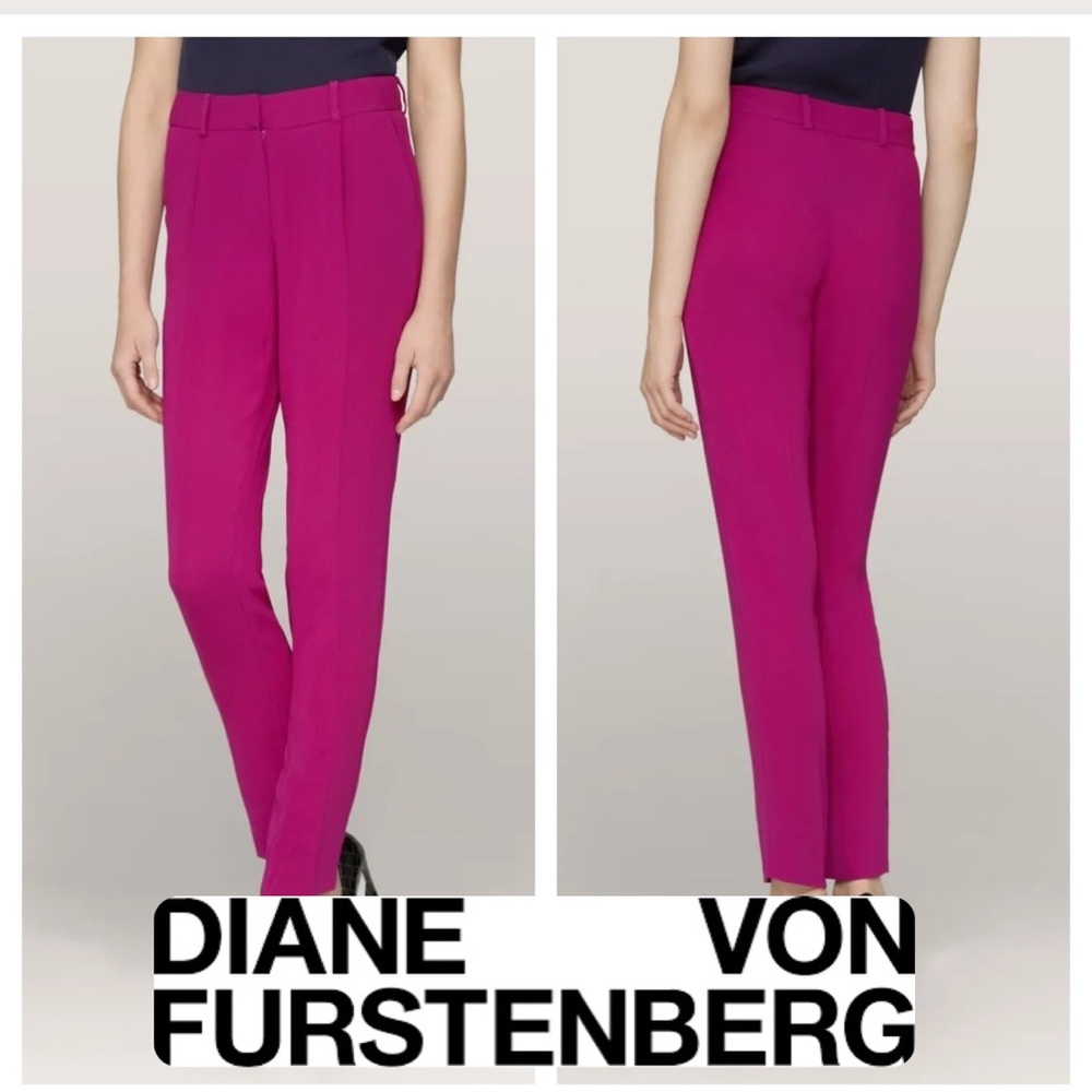 DVF Diane von Furstenberg Jacques Cady Crepe Pants 6 Fuchsia